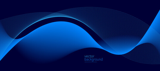 Wall Mural - Curve shape flow vector abstract background in dark blue gradient, dynamic and speed concept, futuristic technology or motion art.