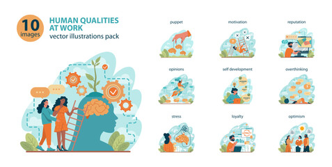  Office worker set. Business character or employee daily attitude