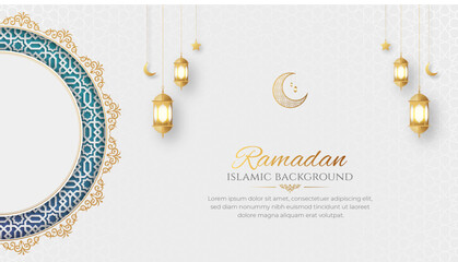 Ramadan Kareem Arabic Islamic social media banner design with an arabesque pattern and photo frame