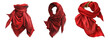 A set of three red satin scarves on a transparent background, Generative AI