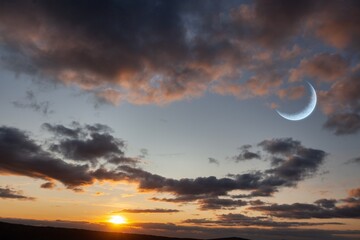 Wall Mural - Dusk sky in the evening with crescent moon