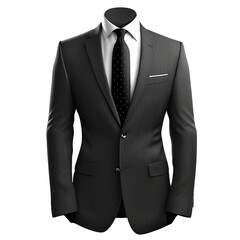 generative ai illustration of male formal black suit with polka dot tie and shirt isolated on white 