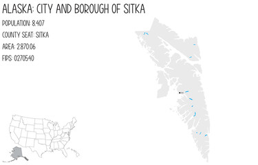  Large and detailed map of City and Borough of Sitka in Alaska, USA.