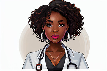 Portrait of a female doctor in cartoon style. AI generated