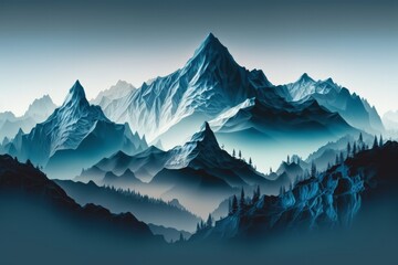 Wall Mural - Discover the Serenity of a Majestic Blue Mountain Panoramic in this Stunning Landscape Image Design, Generative AI.