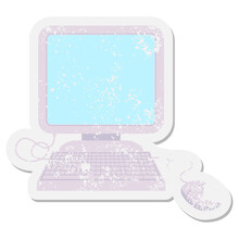 Computer With Mouse And Keyboard Grunge Sticker