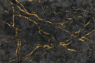 Wall Mural - abstract background, black marble with golden veins, fake painted artificial stone texture, marbled 
