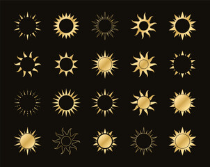 Wall Mural - golden boho celestial sun icon logo set. simple modern abstract design for templates, prints, web, s