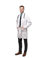 Wall Mural - Full length young medical doctor on transparent background