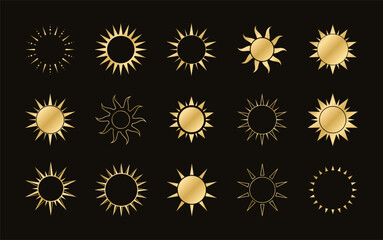 Wall Mural - Golden boho celestial sun icon logo set. Simple modern abstract design for templates, prints, web, social media posts