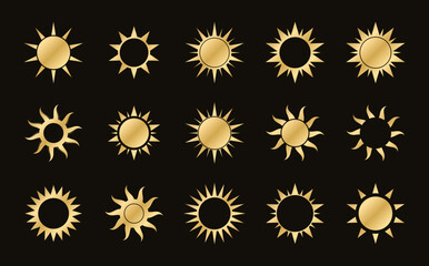 Wall Mural - Golden boho celestial sun icon logo set. Simple modern abstract design for templates, prints, web, social media posts