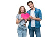 © opolja - Couple smiling at camera holding a heart on transparent background