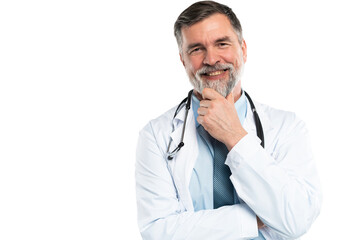 Wall Mural - Cheerful mature doctor posing and smiling at camera, healthcare and medicine