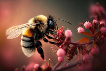 Photo Of A Bee Collecting Pollen On A Pink Flower
