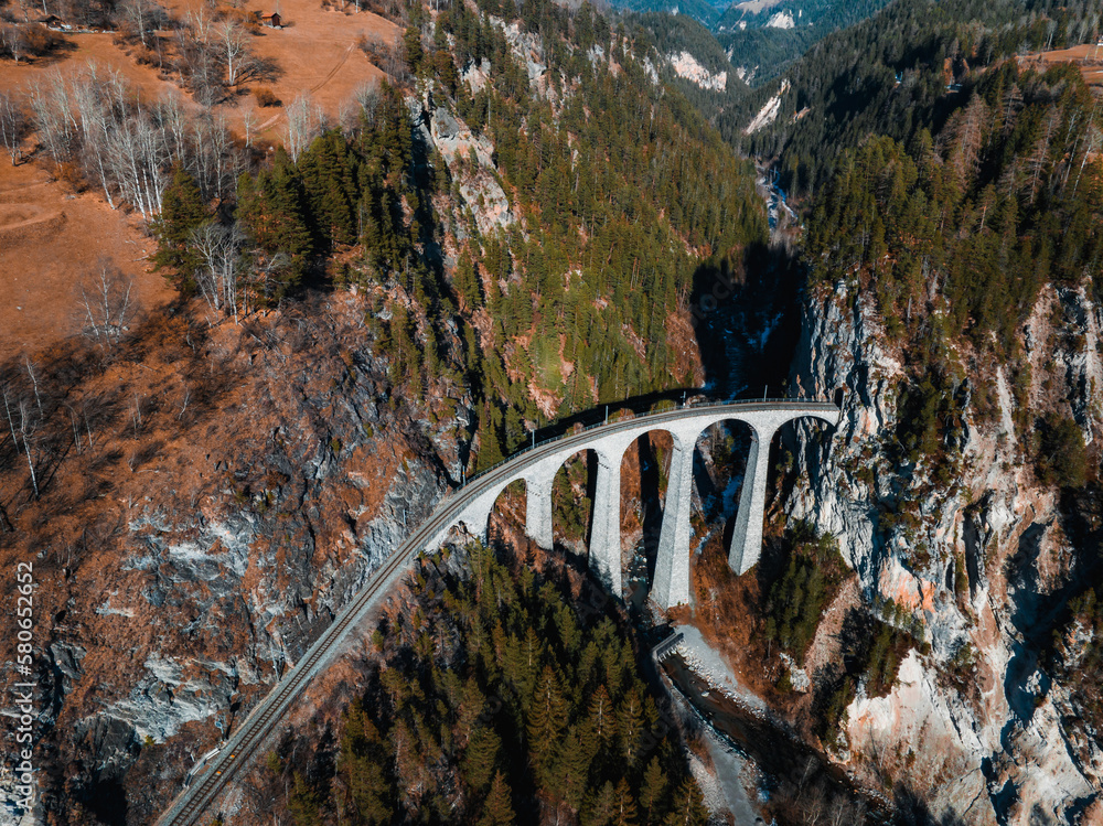 Filisur Aerial view famous mountain in Filisur, Switzerland. Landwasser Viaduct ...