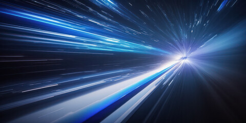 Light speed, hyperspace, space warp background, in blue. Generative AI.
