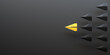 Leadership concept, yellow leader plane leading black planes, on black background with empty copy space on left side. 3D Rendering