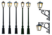 Various Types Of Street Lamps Isolated On Transparent Backgrounds. 3D Render