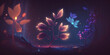 © pawczar - Magic forest, fantasy flowers, nature background mystic glow light landscape. Abstract illustration with light illumination. unreal forest. Wallpaper. Generative AI.
