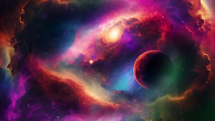 Wall Mural - flying through beautiful nebulae into the universe, planets, and galaxies
