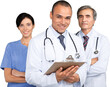 © BillionPhotos.com - Confident medical team standing in uniform isolated on white