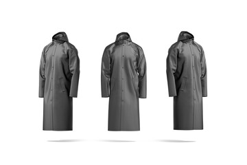 Canvas Print - Blank black protective raincoat mockup, front and side view