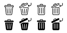 Trash Can Vector Icon Set. Trash Bin Icons. Delete Symbols. Rubbish Baskets