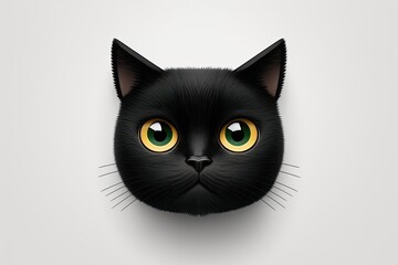 Wall Mural - Cute Emoticon Face of a black cat on a white background. The Cat Head Emoji idea. Illustration. Generative AI
