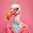 Fashion flamingo in shirt. Magenta pink monochrome portrait
