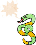 Fototapeta Dinusie - cartoon snake and speech bubble in retro textured style