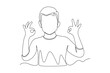 © klikline - Continuous one line drawing happy boy ok gesture. Happy Children's Day concept. Single line draw design vector graphic illustration.