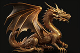 Fototapeta Konie - dragon gold carving on the dark background. (ai generated)
