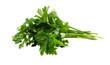 Big fresh parsley bunch isolated on transparent background. Many leaf celery sprigs. Aromatic dishes ingredient. Element for culinary blog advertising layout, greenery packaging design, dry seasoning