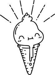 Wall Mural - traditional black line work tattoo style ice cream character