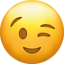 Winking Face. Eye Wink Emoji, Funny Yellow Emoticon With Smile.
