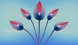 Spring tulips flowers art illustration, in minimalistic style. Pastel blue color tones 