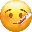 Thermometer in mouth emoji. Sick emoticon with high fever.