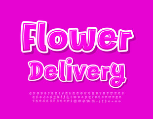 Wall Mural - Vector business logo Flower Delivery. Cute pink Font. Artistic set of Alphabet Letters, Numbers and Symbols