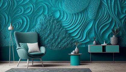 Sticker - Aqua Blue wallpaper in living room #3