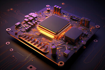3D rendering quantum processor, quantum computer.AI technology generated image