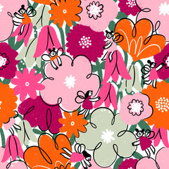 fairyland floral garden, pink illustration print