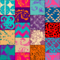 Poster - Geometric abstract pattern. Grunge bright patchwork style. Seamless vector image