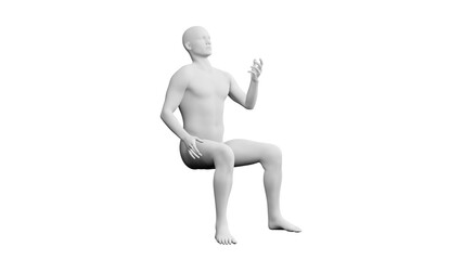 Beautiful young man posing, isolated on white background. 3d illustration (rendering). Artificial intelligence, android, mannequin