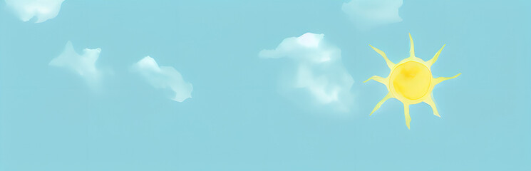 Wall Mural - watercolor painting of the sun and puffy clouds in the blue sky, generative ai, summer, vacation, ho