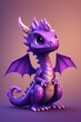 Image of cute blue dragon over purple background, created using generative ai technology