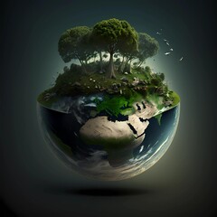 planet earth with planting trees on a field