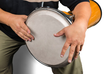 Sticker - Male hands Playing the drum isolated on white background