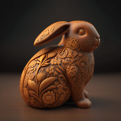 rabbit, hare, bunny, cute, aesthetic, ornaments, chinese zodiac, zodiac, wood, wooden, wood style, easter, brown, portrait, macro, generative ai