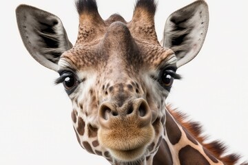 Poster - Funny Giraffe in close up on a white background. Generative AI