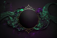 Ramadan Kareem Template With Golden Circle Frame With Empty Space With Green Emerald And Black Purple Marble White Background. For Eid Mubarak Design.